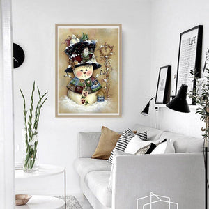 Bonhomme de neige de Noël - diamant rond complet - 30x40cm