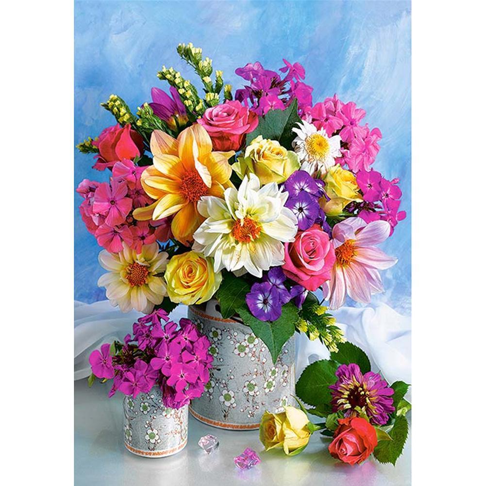 Fleur colorée - diamant rond complet - 40x30cm