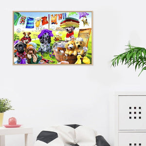 Chien d’animaux de compagnie de jeu - diamant rond complet - 40x30cm