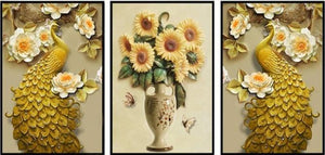 Tournesol de paon - diamant rond complet - 92x45cm