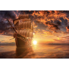 Charger l&#39;image dans la galerie, Bateau de coucher du soleil - peinture complète de diamant - 40x30cm
