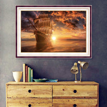 Charger l&#39;image dans la galerie, Bateau de coucher du soleil - peinture complète de diamant - 40x30cm
