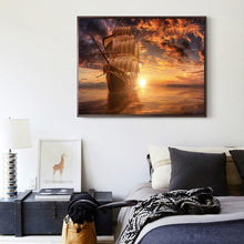 Charger l&#39;image dans la galerie, Bateau de coucher du soleil - peinture complète de diamant - 40x30cm
