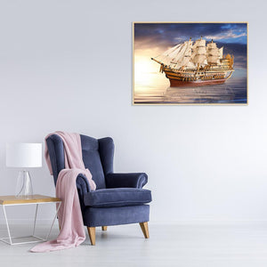 Bateau solaire - peinture en diamant complet - 40x30cm