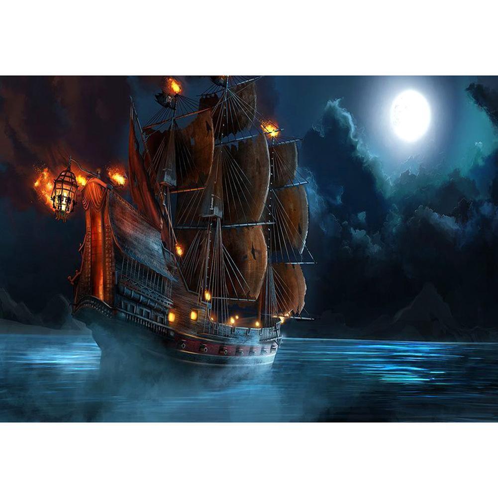 Navire d’éclairage - peinture en diamant complet - 40x30cm
