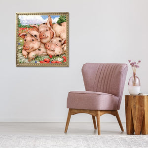Cochon rose - peinture en diamant complet - 30x30cm