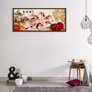 9 poissons - peinture complète en diamant - 80x35cm