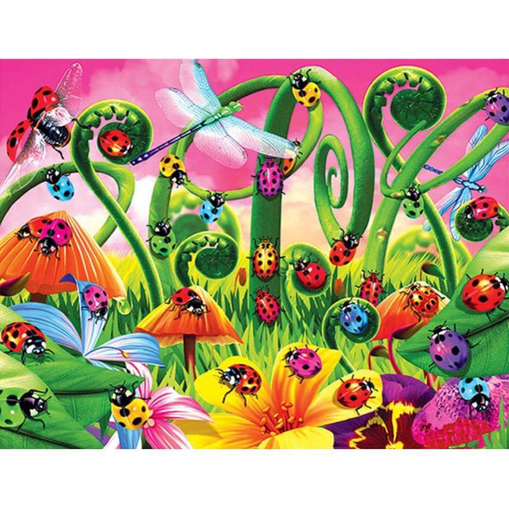 Insectes coccinelles - diamant rond complet - 40x30cm