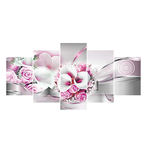 5pcs/set flower - peinture en diamant ronde - 95x45cm