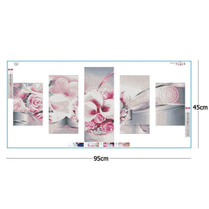 5pcs/set flower - peinture en diamant ronde - 95x45cm