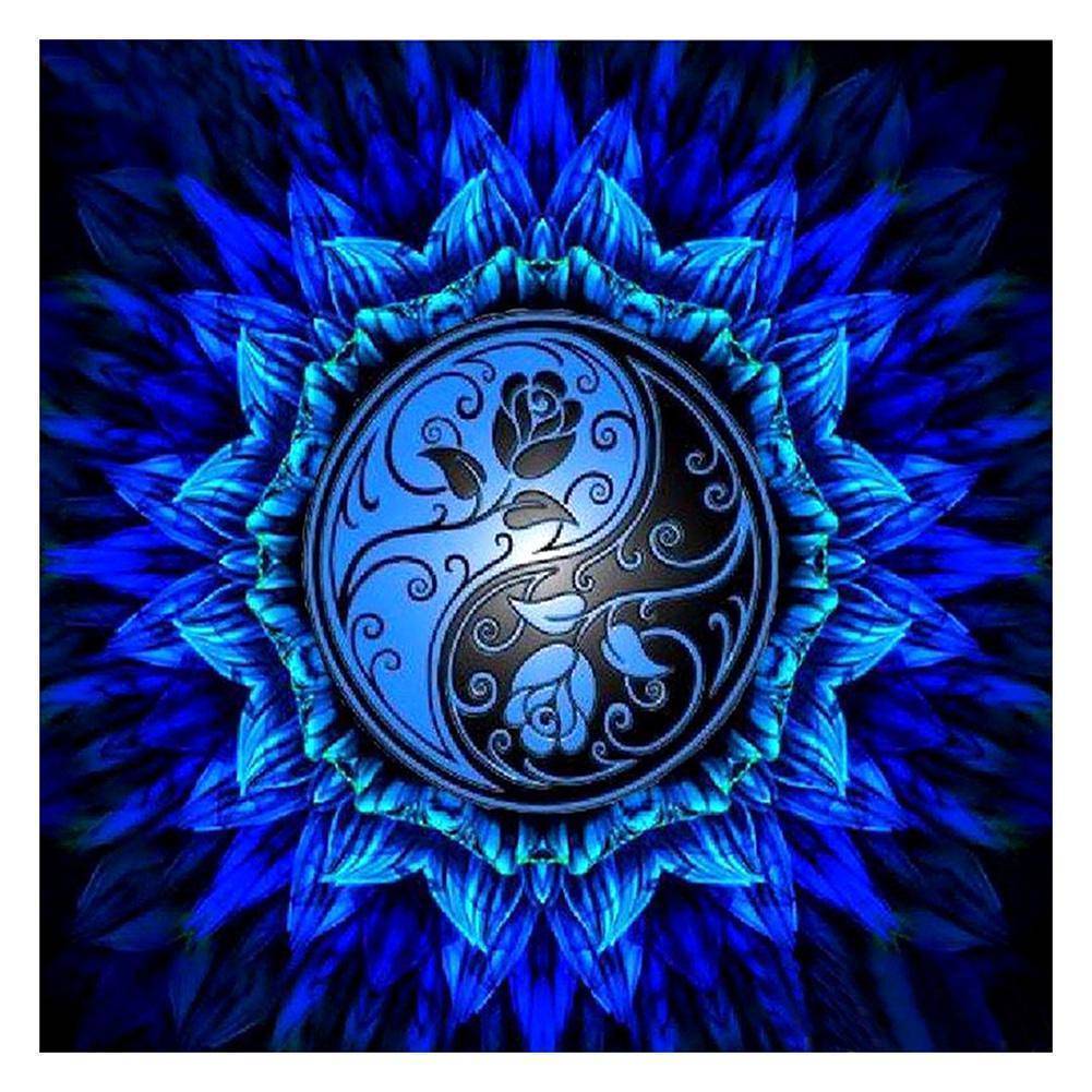 Rose bleue - diamant rond complet - 30x30cm