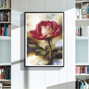 Rose rouge - peinture en diamant complet - 40x30cm