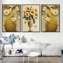 Charger l&#39;image dans la galerie, Tournesol de paon - diamant rond complet - 92x45cm
