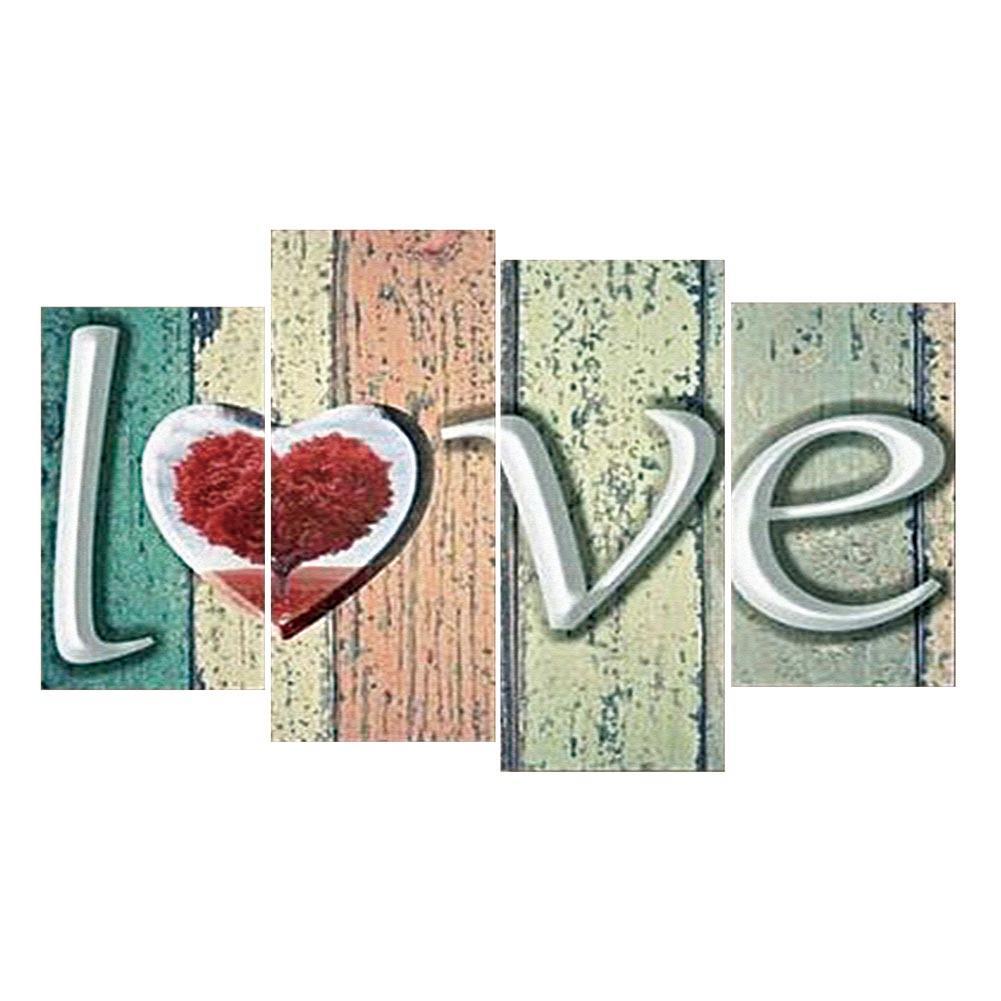 4pcs/set love - peinture en diamant ronde - 80x45cm