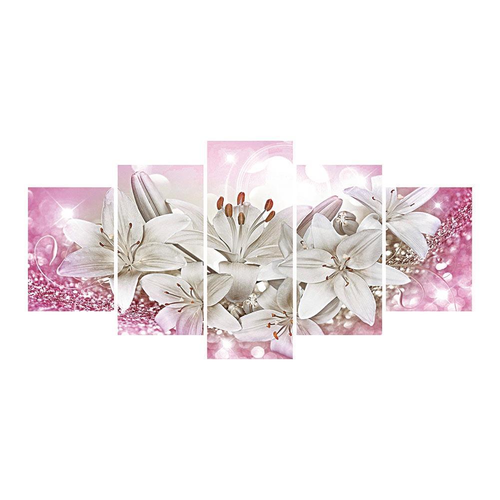 5pcs/set flower - peinture en diamant ronde - 95x45cm