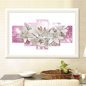 5pcs/set flower - peinture en diamant ronde - 95x45cm