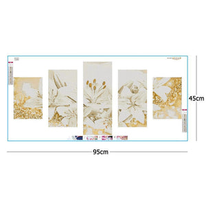 5pcs/set flower - peinture en diamant ronde - 95x45cm