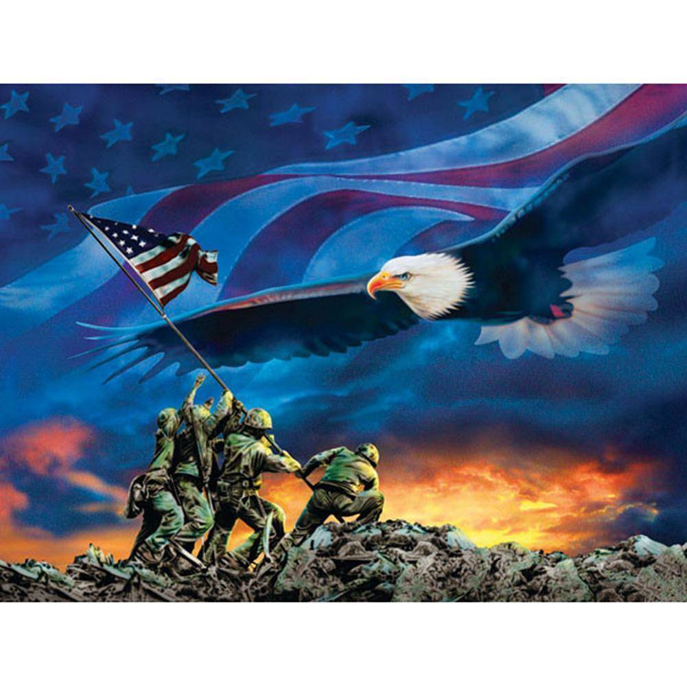 Aigle volant - diamant rond complet - 40x30cm