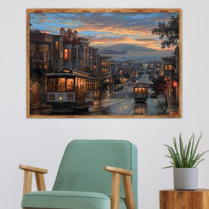 Rue tranquille de ville - diamant rond complet - 40x30cm