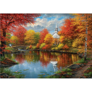 Lac d’automne - peinture diamant pleine - 40x30cm