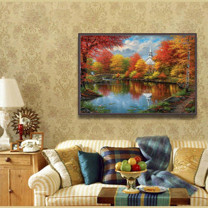 Lac d’automne - peinture diamant pleine - 40x30cm
