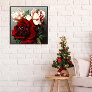 Fleur de rose - peinture complète de diamant - 30x30cm