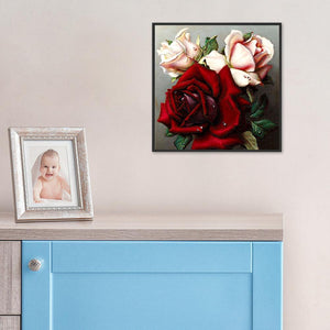 Fleur de rose - peinture complète de diamant - 30x30cm