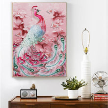Charger l&#39;image dans la galerie, Peafowl rose - peinture en diamant complet - 40x30cm
