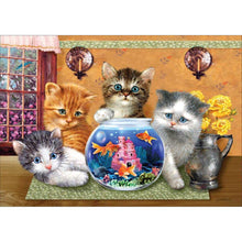 Charger l&#39;image dans la galerie, Aquarium chats - diamant rond complet - 40x30cm
