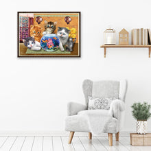 Charger l&#39;image dans la galerie, Aquarium chats - diamant rond complet - 40x30cm
