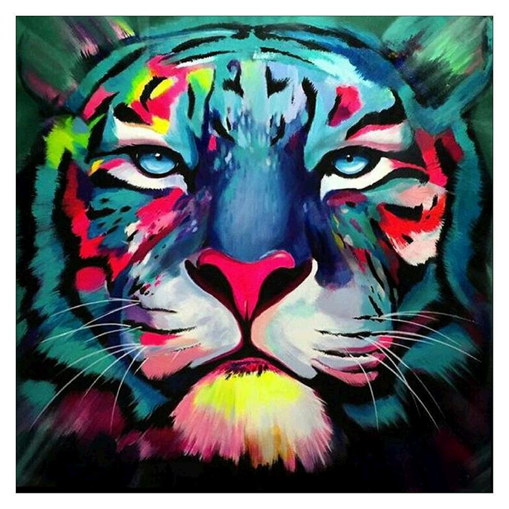 Tigre coloré - peinture complète de diamant - 30x30cm