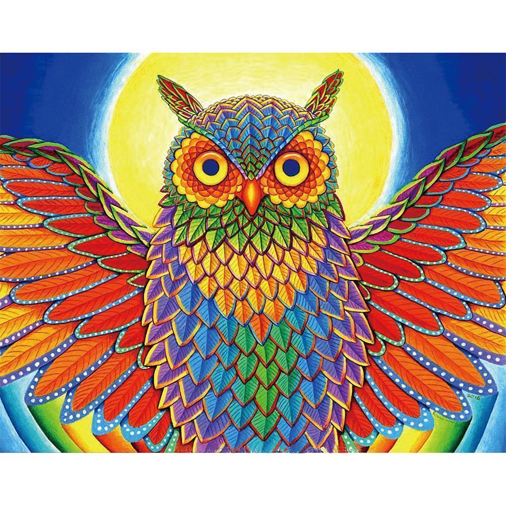 Oiseau coloré - diamant rond complet - 30x25cm