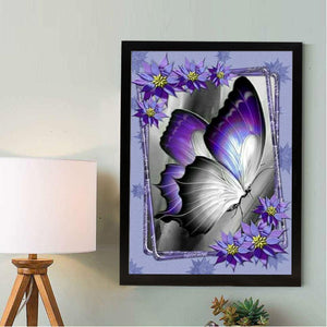 Papillon violet - peinture en diamant complet - 40x30cm