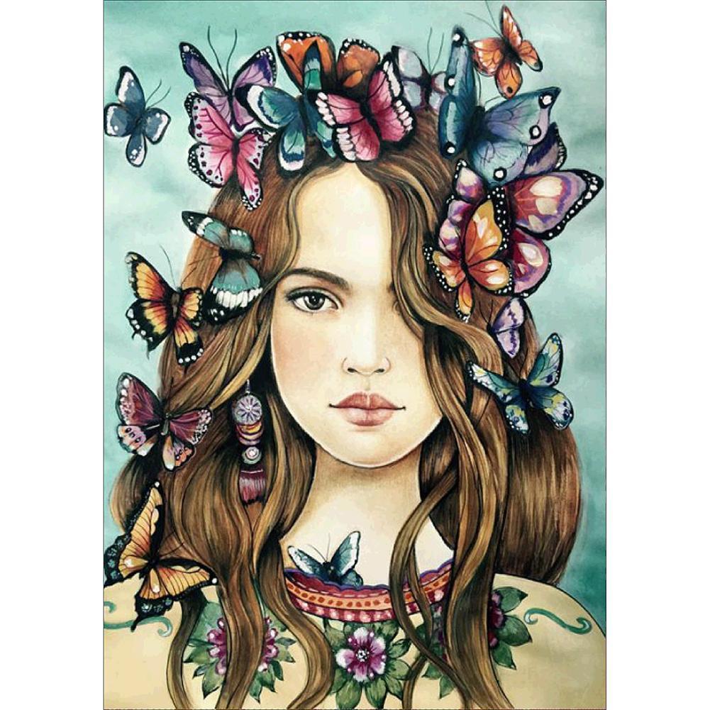 Fille de papillon - peinture complète de diamant - 40x30cm