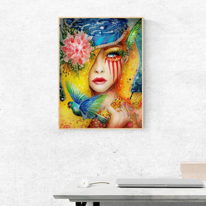 Fleurs fille - peinture diamant complet - 40x30cm