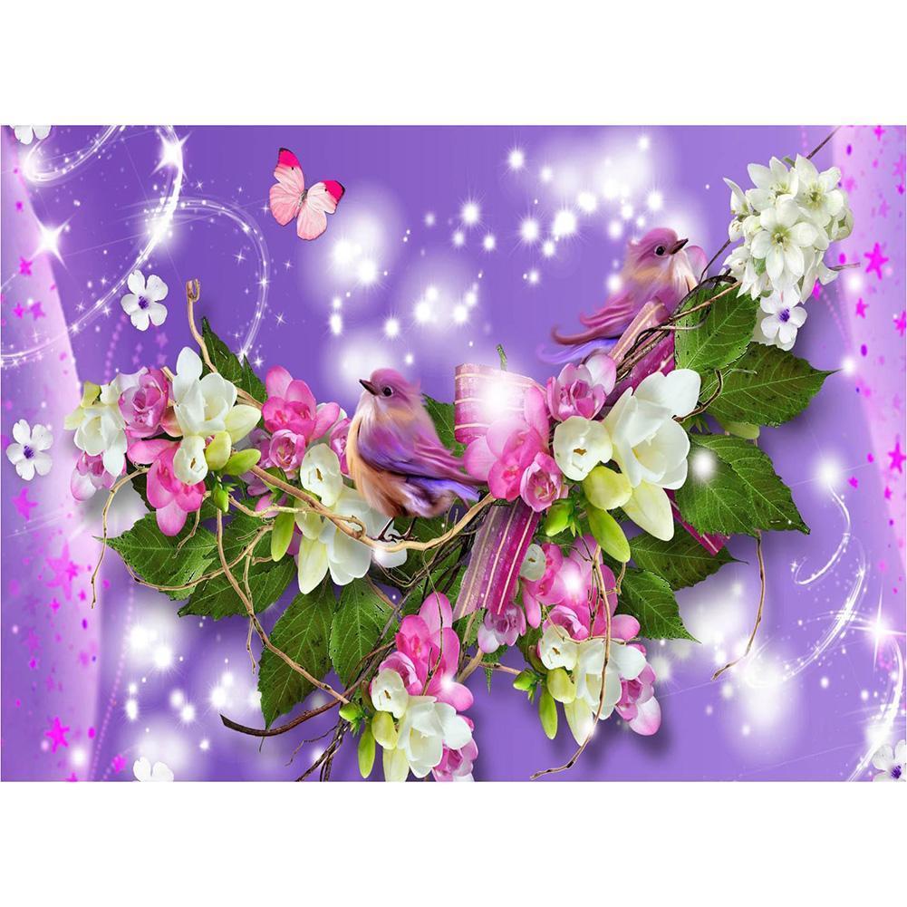 Fleurs d’oiseau - peinture complète de diamant - 40x30cm