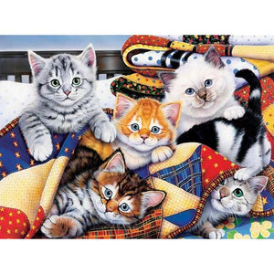 Famille de chats - diamant rond complet - 40x30cm