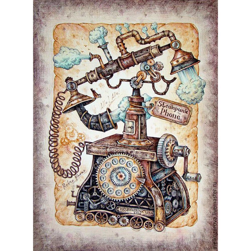 Téléphone rétro - diamant rond complet - 30x40cm