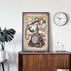 Téléphone rétro - diamant rond complet - 30x40cm