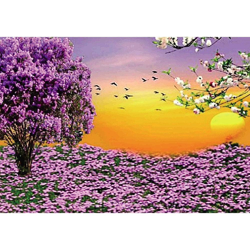 Fleurs violettes - diamant rond complet - 40x30cm