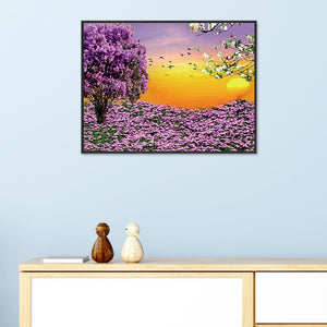 Fleurs violettes - diamant rond complet - 40x30cm