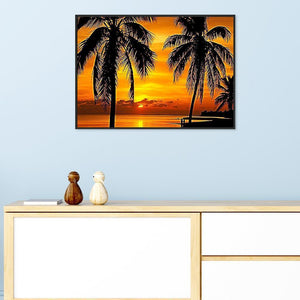 Arbre de coucher du soleil - diamant rond complet - 40x30cm