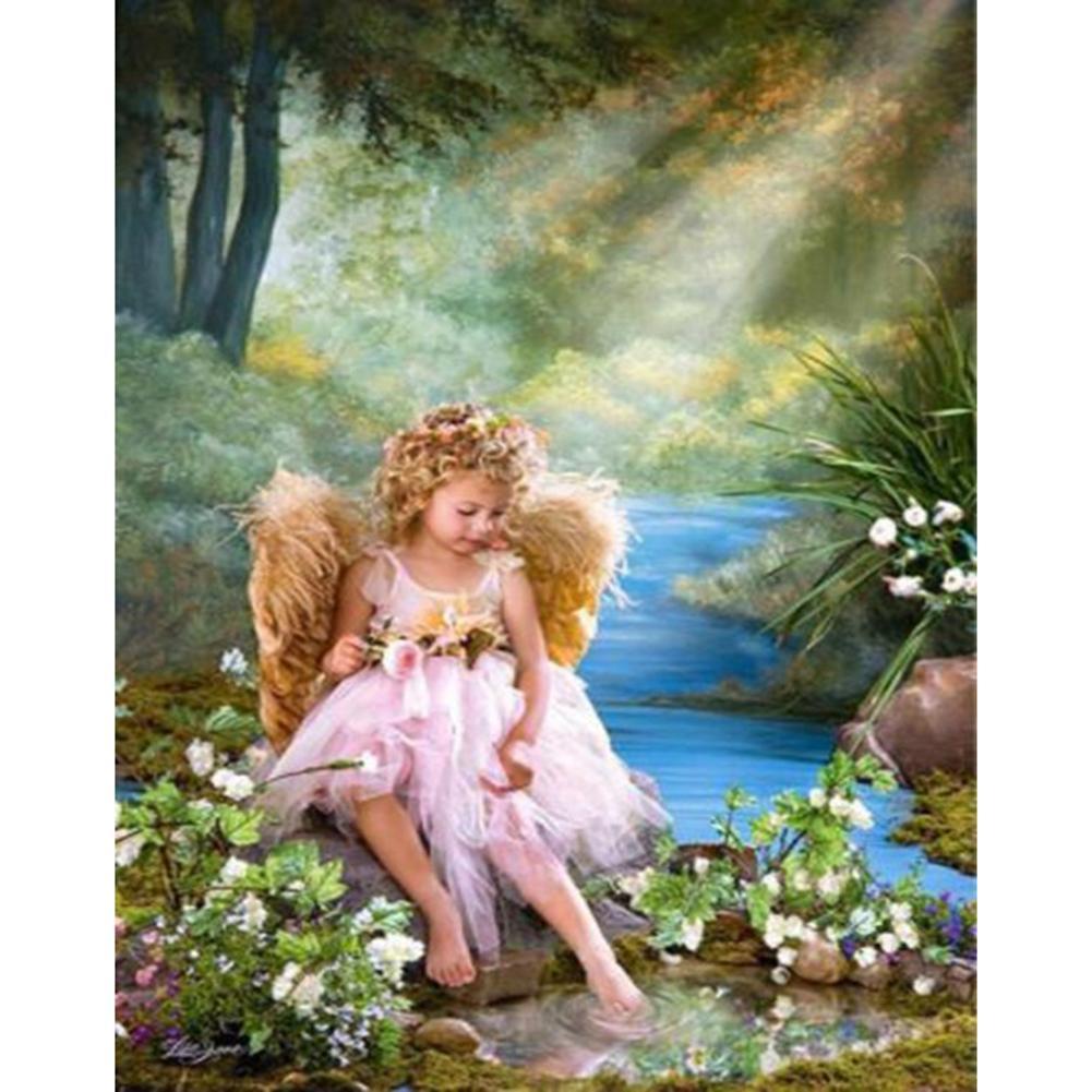 Ange de fille - diamant rond complet - 25x30cm