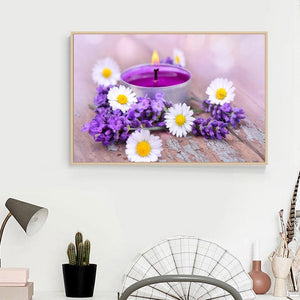 Fleurs violettes - diamant rond complet - 40x30cm