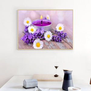 Fleurs violettes - diamant rond complet - 40x30cm