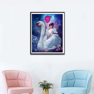 Swan girl - diamant rond complet - 30x25cm