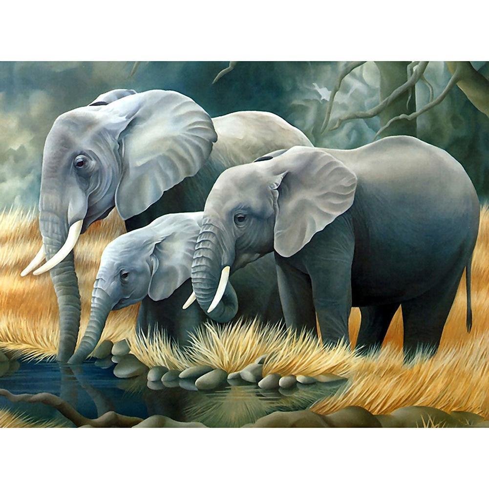 Famille d’éléphants - peinture en diamant complet - 40x30cm