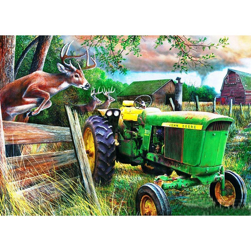 Cerf de ferme - diamant rond complet - 40x30cm