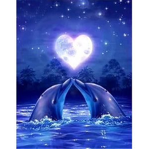 Dolphin love - diamant rond complet - 40x30cm