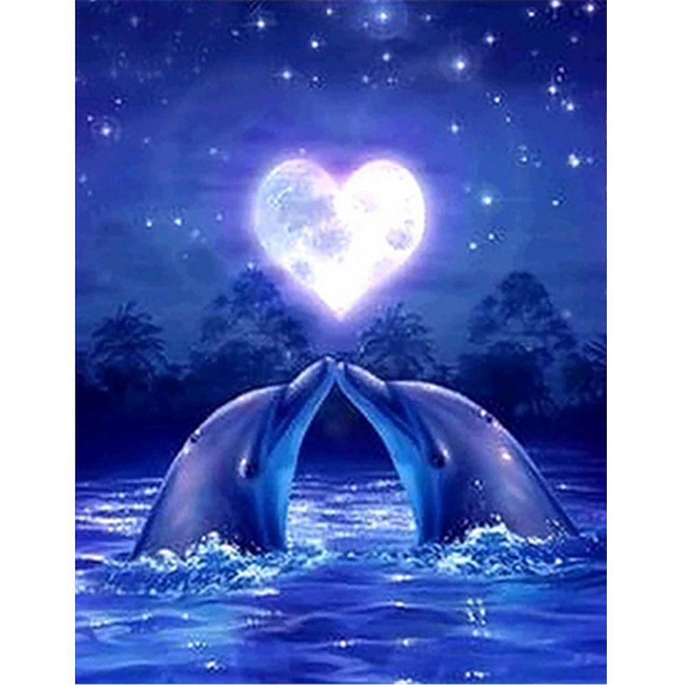 Dolphin love - diamant rond complet - 40x30cm